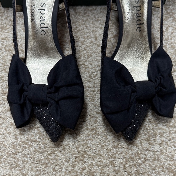 Kate Spade Black Glitter Bow Heels - Picture 3 of 9